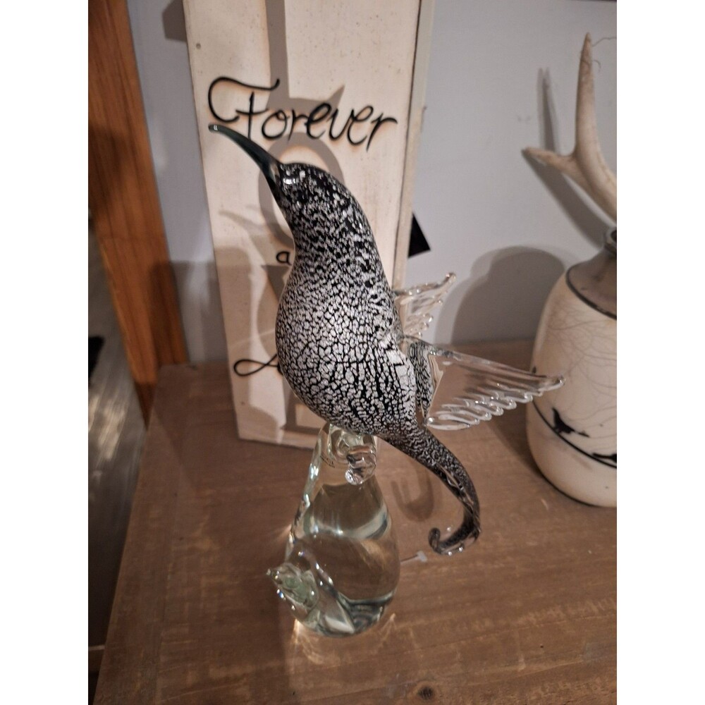 Vintage Murano Glass Formia Black Sickle-Billed Magnificent Bird Of Paradise‎
